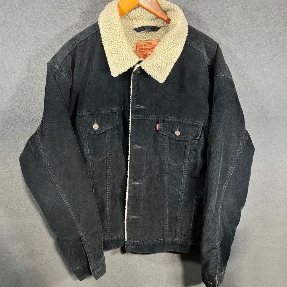 Levis 70520 Black Corduroy Sherpa Lined Trucker Jacket Mens XL Coat Y2K